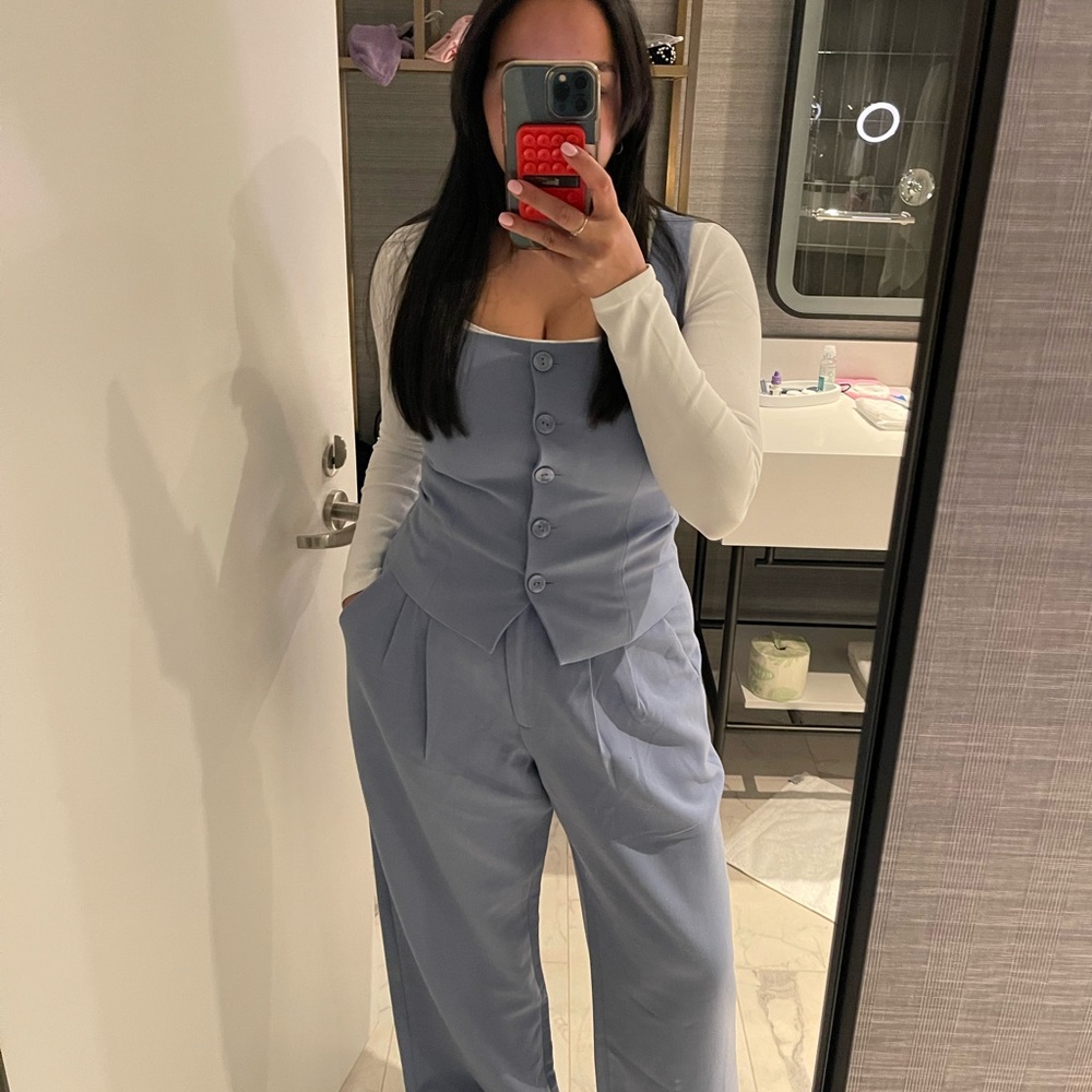 Abercrombie & Fitch Light Blue Button-Up Jumpsuit